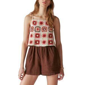 NWT Lucky Brand Women's Crochet Spaghetti Straps Elastic Waist Romper